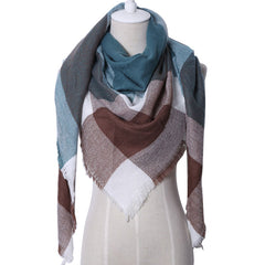 Winter Triangle Shape Plaid Cashmere Scarf for Women