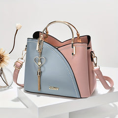 Women's Trendy Color Block Large Capacity Shoulder Crossbody Bucket Bag