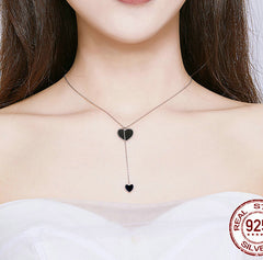 Women's S925 Sterling Silver Black Heart Clavicle Necklace