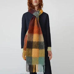 Winter Plaid Cashmere Bright Colored Fashion Checkered Scarf for Women