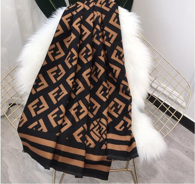 Autumn Winter Letter Print Twill Warm Scarf for Women