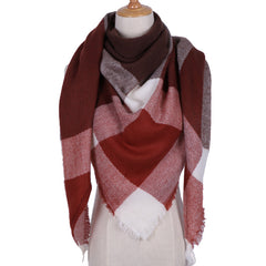 Winter Triangle Shape Plaid Cashmere Scarf for Women