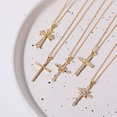 Stainless Steel Inlaid Zircon Cross Necklace for Women