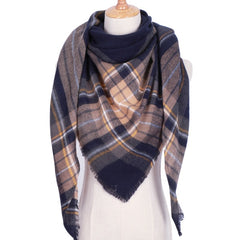 Winter Triangle Shape Plaid Cashmere Scarf for Women