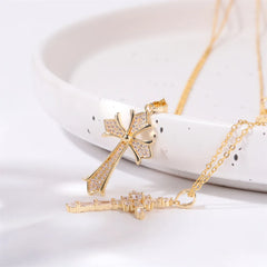Stainless Steel Inlaid Zircon Cross Necklace for Women
