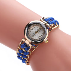 Women's Woven Retractable Rope Small Dial Quartz Watch with Diamond Inlay