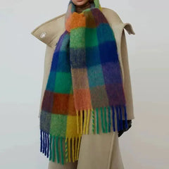 Winter Plaid Cashmere Bright Colored Fashion Checkered Scarf for Women