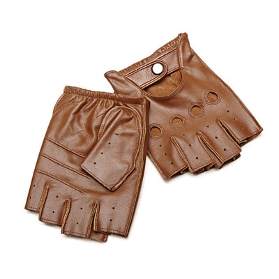 Men's Winter Half Finger Sheepskin Leather Gloves