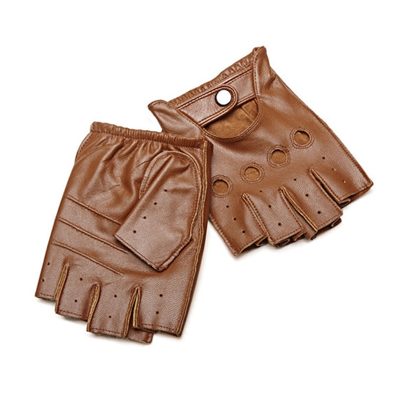 Men's Winter Half Finger Sheepskin Leather Gloves