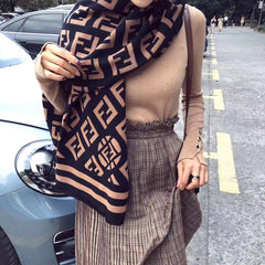 Autumn Winter Letter Print Twill Warm Scarf for Women