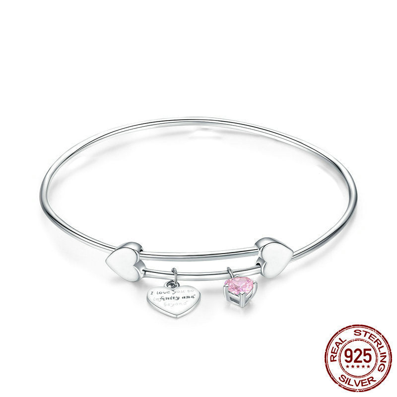 Heart Design Charm 925 Sterling Silver Bracelet for Women