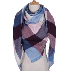 Winter Triangle Shape Plaid Cashmere Scarf for Women