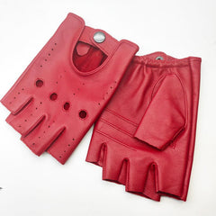 Men's Winter Half Finger Sheepskin Leather Gloves
