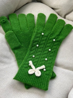 Women's Thermal Pearl Detail Bow Five-Finger Gloves