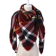 Winter Triangle Shape Plaid Cashmere Scarf for Women