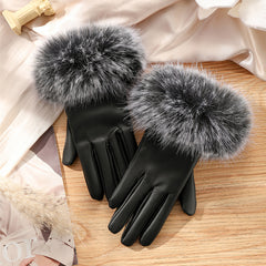 Women's Winter Gloves with Windproof and Plush Thick Artificial Fur Mouth