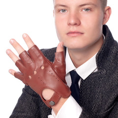 Men's Winter Half Finger Sheepskin Leather Gloves