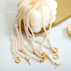 Beautiful Titanium Steel Pearl Flower Necklace for Women