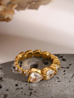Women's Stainless Steel Heart Rhinestone Ring