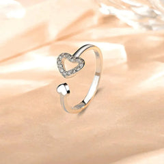 925 Sterling Silver Inlaid Zircon Heart Open Ring for Women