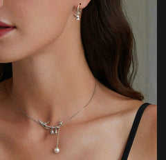 S925 Sterling Silver Simple Campanula Flower Necklace Earrings Set for Women