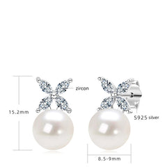 Fashionable Freshwater Pearl S925 Pure Silver Zircon Round Strong Light Bulb Earrings