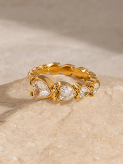 Women's Stainless Steel Heart Rhinestone Ring