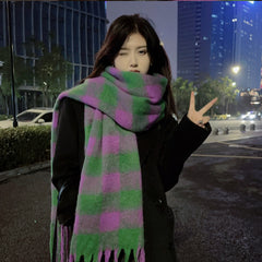 Women Plaid Winter Thick Pashmina Cashmere Scarf with Tassels
