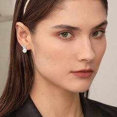 Fashionable Freshwater Pearl S925 Pure Silver Zircon Round Strong Light Bulb Earrings