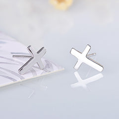 S925 Sterling Silver Fashionable Smooth Cross Earrings for Women
