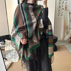 Ethnic Wind Stripe Contrast Color Tassel Women's Shawl