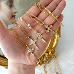 Stainless Steel Inlaid Zircon Cross Necklace for Women