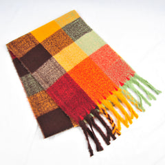 Winter Plaid Cashmere Bright Colored Fashion Checkered Scarf for Women