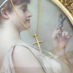 Stainless Steel Inlaid Zircon Cross Necklace for Women