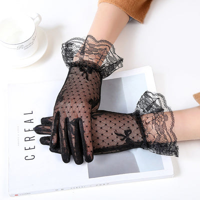 Summer Ladies Wedding Bridal and Prom Bow Lace Mesh Gloves