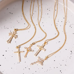 Stainless Steel Inlaid Zircon Cross Necklace for Women