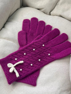 Women's Thermal Pearl Detail Bow Five-Finger Gloves