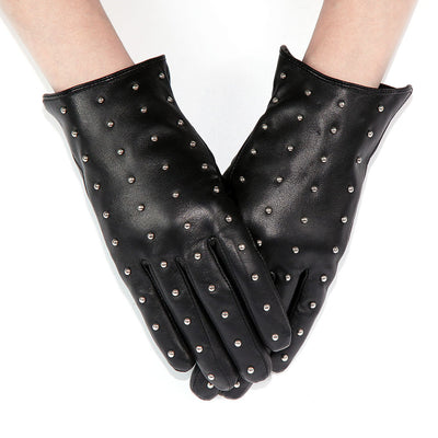 Rivets Genuine Leather Sheepskin Women's Gloves