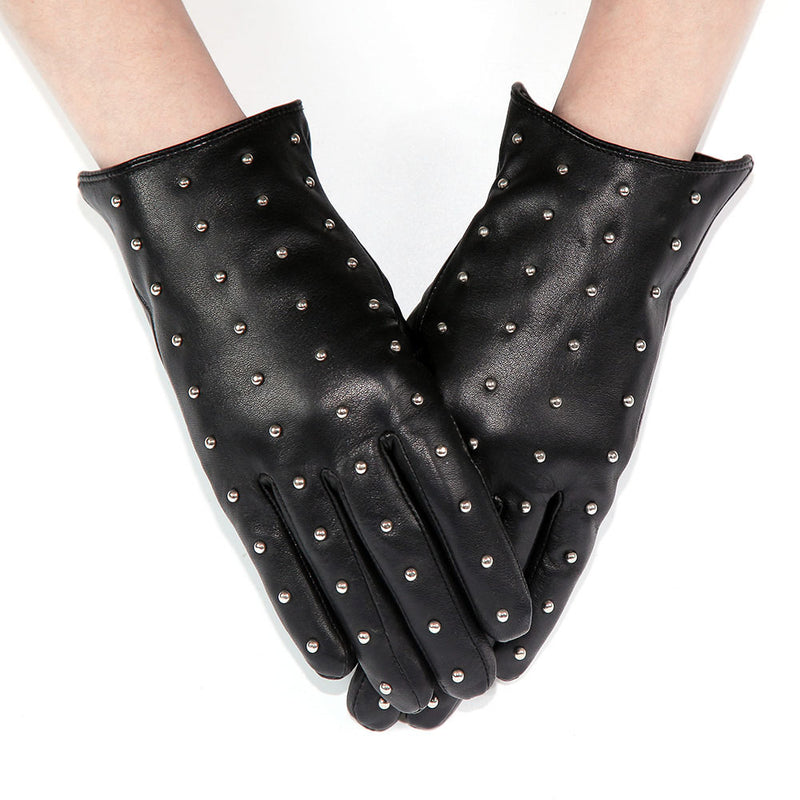 Rivets Genuine Leather Sheepskin Women's Gloves
