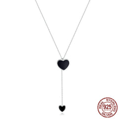 Women's S925 Sterling Silver Black Heart Clavicle Necklace