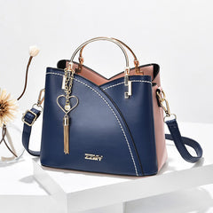Women's Trendy Color Block Large Capacity Shoulder Crossbody Bucket Bag