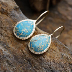 Women's Copper Natural Stone Teardrop Shape Earrings