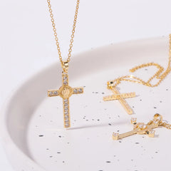 Stainless Steel Inlaid Zircon Cross Necklace for Women