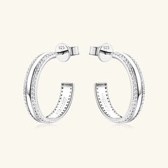Luxury Women's 925 Sterling Silver Inlaid Moissanite C-Hoop Earrings