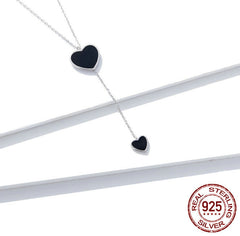Women's S925 Sterling Silver Black Heart Clavicle Necklace
