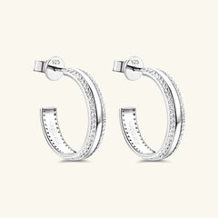 Luxury Women's 925 Sterling Silver Inlaid Moissanite C-Hoop Earrings