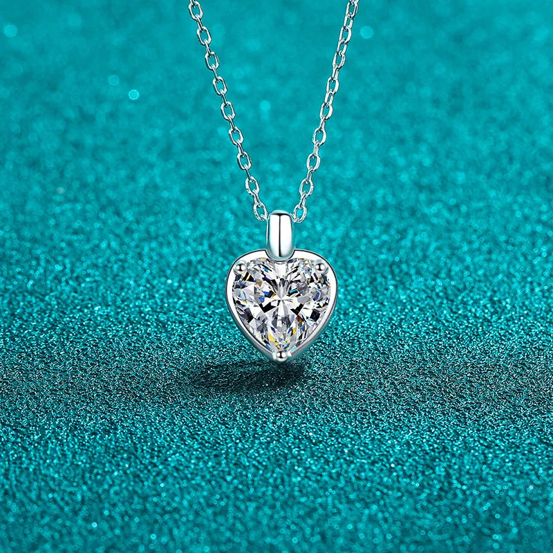 2 Carat Moissanite 925 Sterling Silver Heart Shape Pendant Necklace