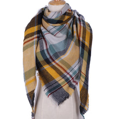 Winter Triangle Shape Plaid Cashmere Scarf for Women