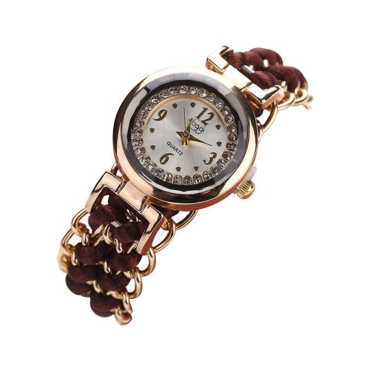 Women's Woven Retractable Rope Small Dial Quartz Watch with Diamond Inlay