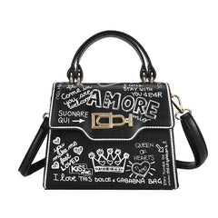 Leather Mini Chain Graffiti Crossbody Bag